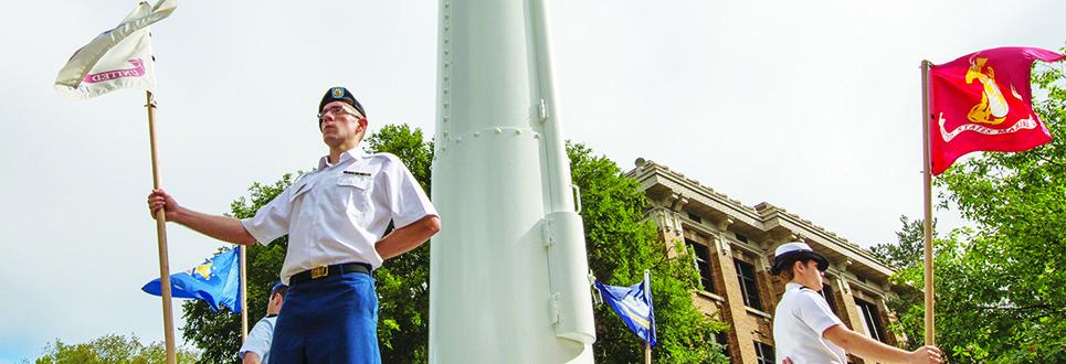 ROTC students standing at attention