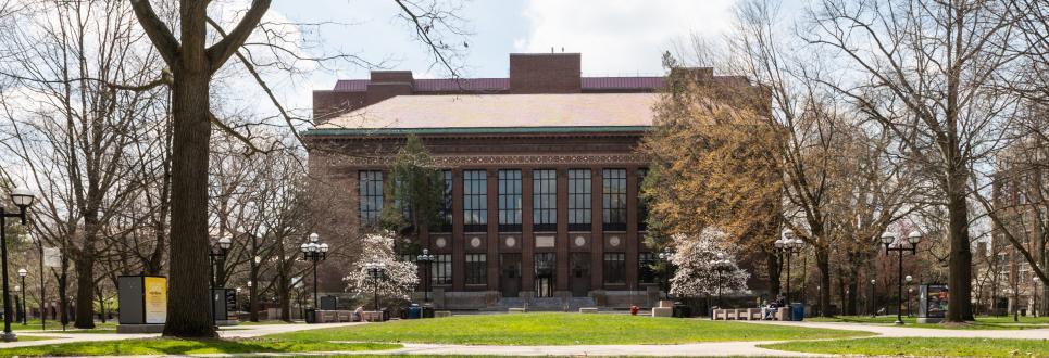 Graduate Library building in the spring